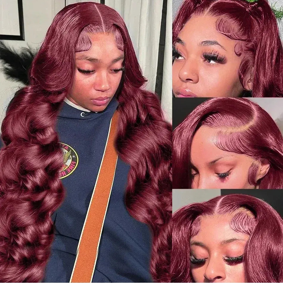 Glueless 13x4 Luxury Lace front Wig- Red 99J Body Wave